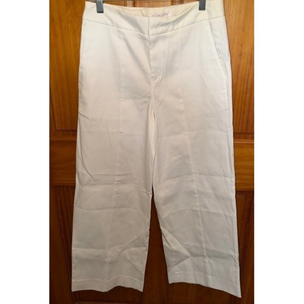 Everlane‎ Womens Wide Leg Pants Bone Off White Cotton Twill Size 0 High Rise